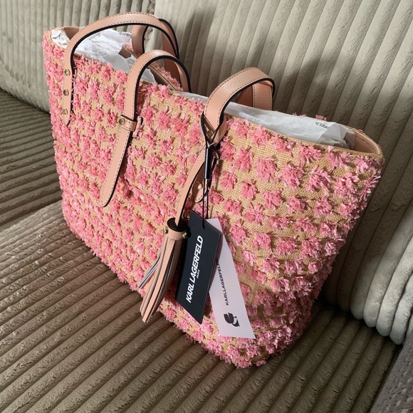 Karl Lagerfeld Pink Fuzzy Tote Purse - Picture 2 of 2